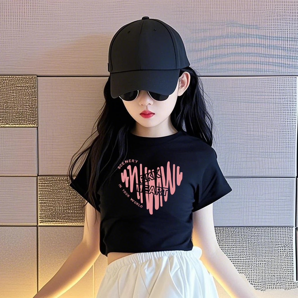 女童修身短款短袖t恤夏季衣服中大童高腰街舞时髦装儿童洋气上衣