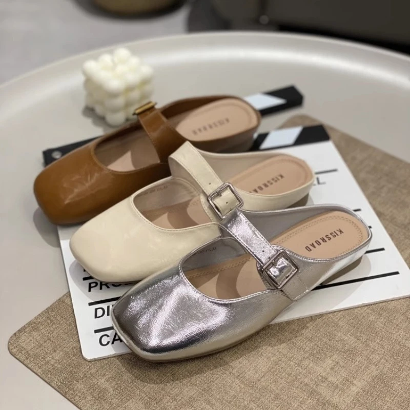 方头法式休闲高品质玛丽复古2025春季新款软底皮带扣平底拖鞋单鞋