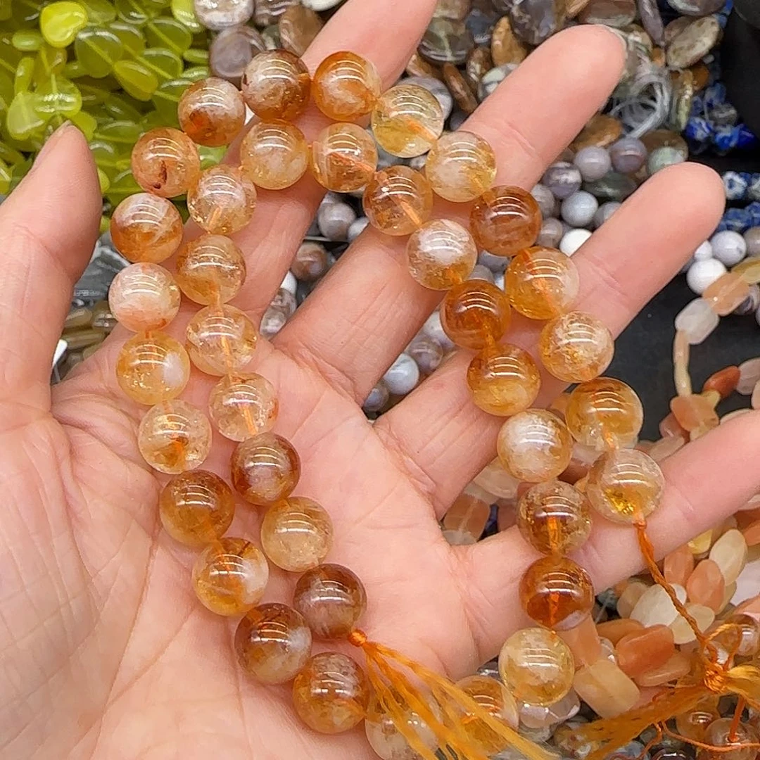 玛瑙/玉髓合金珠宝半成品黄水晶10mm一条