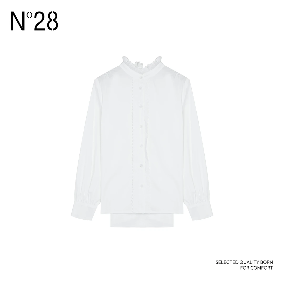 N°28长袖简约衬衣2025春款女装百搭打底纯色休闲衬衫多扣女上衣