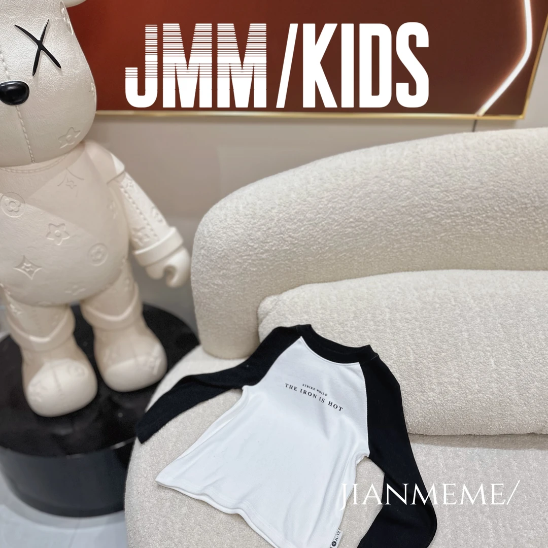 单品-黑白字母F155男童打底衫长袖圆领T恤中大童时尚舒适上衣夏