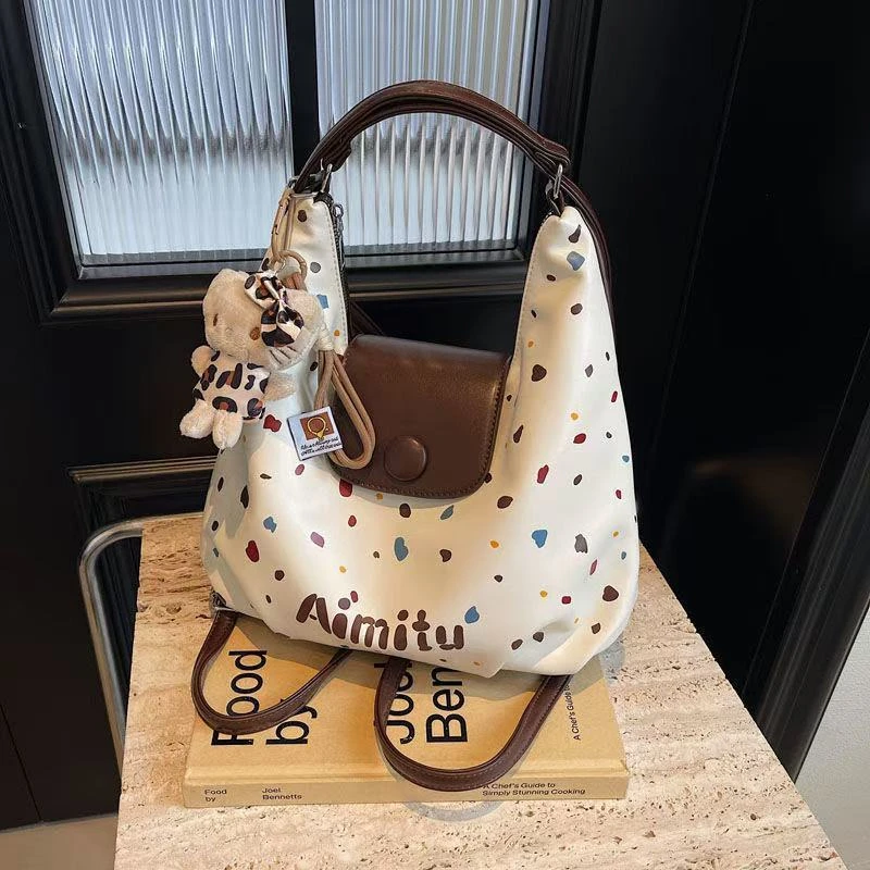艾米兔女包2025新款春夏复古大容量单肩通勤波点时尚百搭托特包