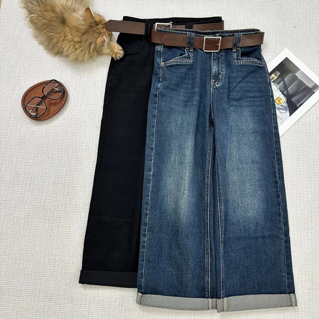 【叶子服饰】秋季新款时尚休闲简约韩版直筒牛仔男友裤3101