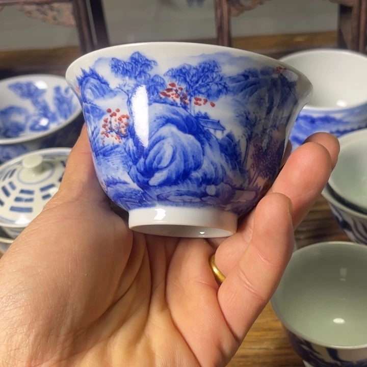 玛****车景德镇陶瓷青花主人杯