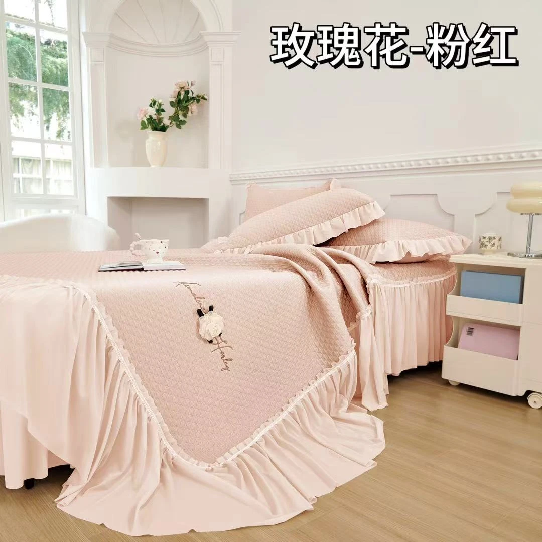 床裙款冰豆豆凉席三件套-1.8米-2.0米加厚