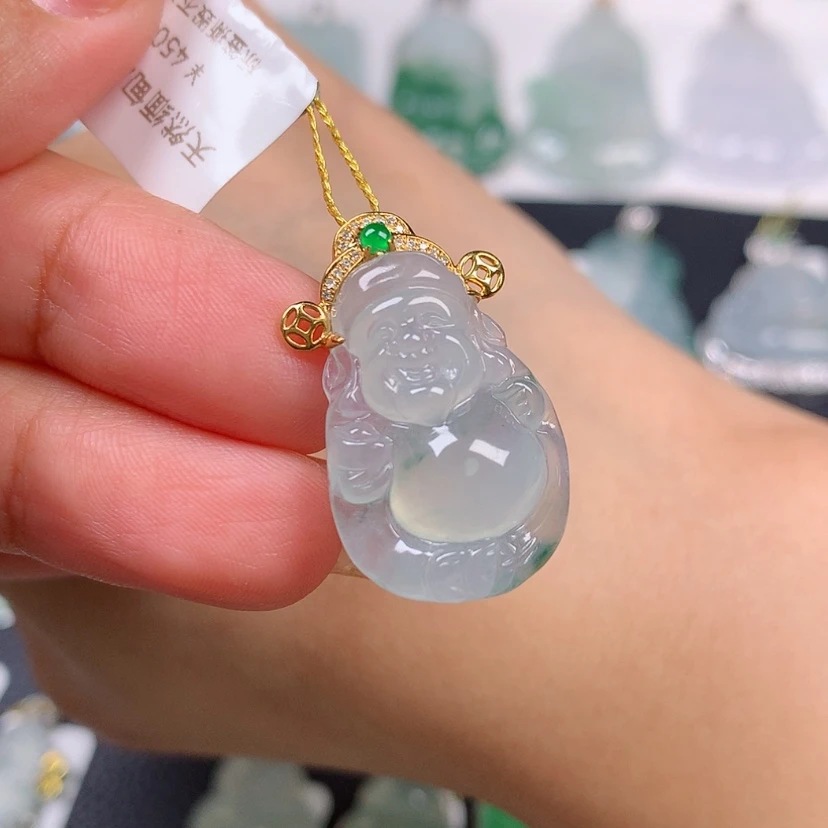 【闪购商品】翡翠18K金镶嵌颈饰财神