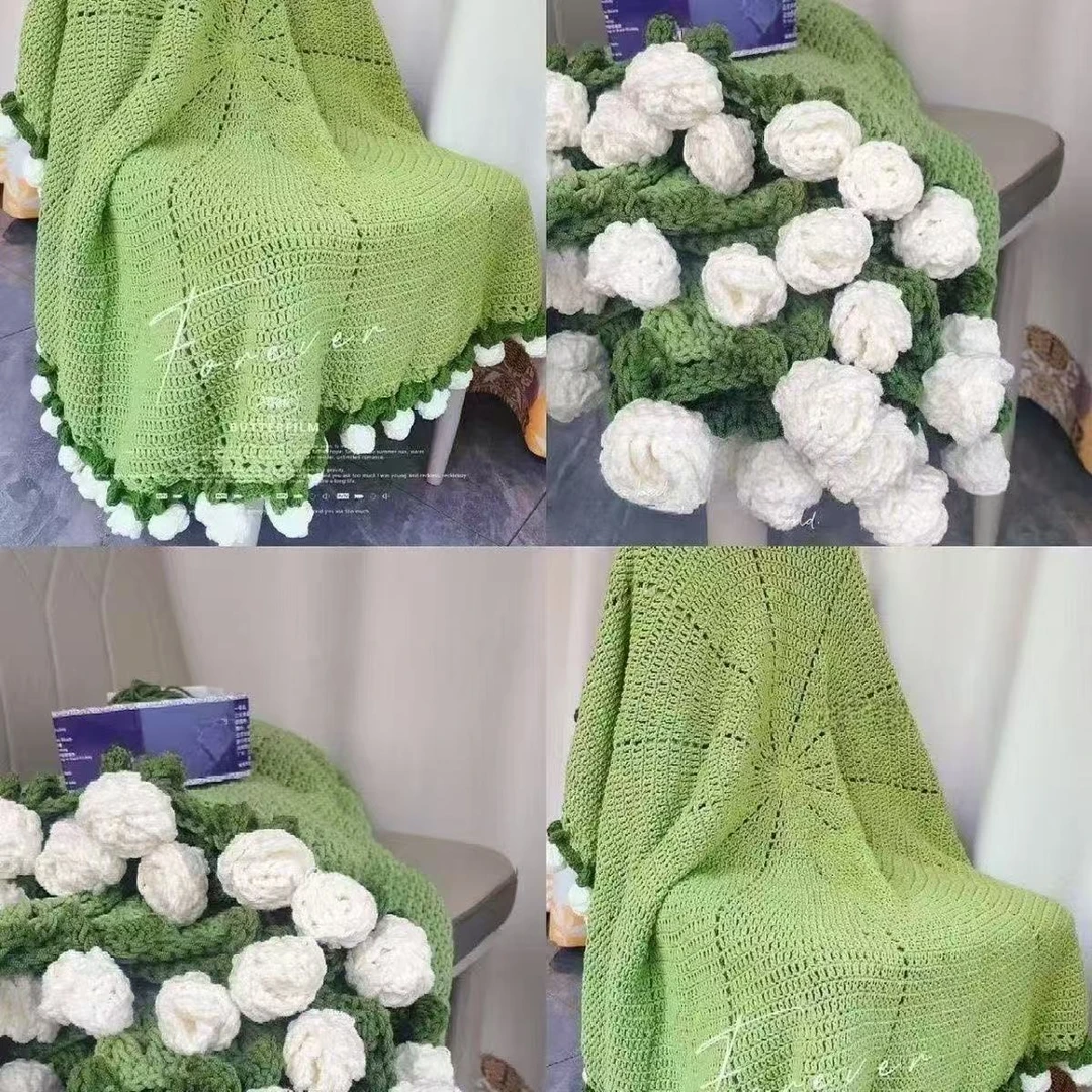 可以变成花束的毛毯玫瑰花铃兰花毯子送女友DIY毛线成品材料包