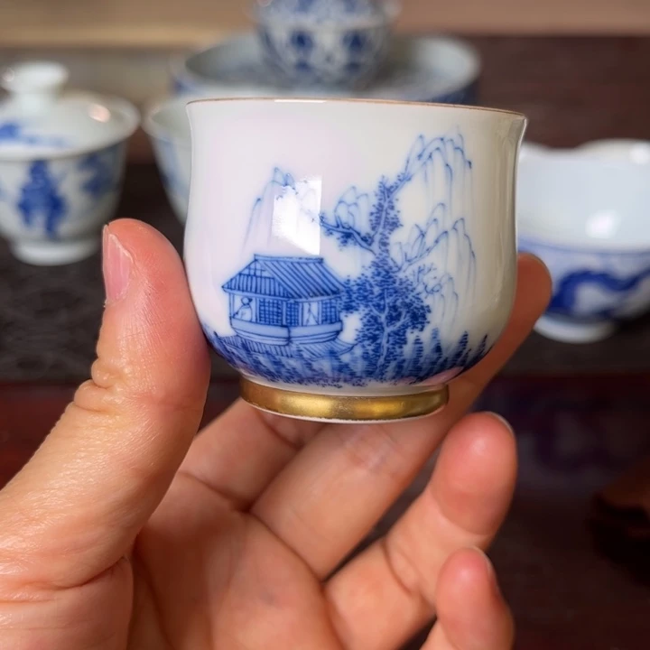 碗沈窑手绘山水如是杯