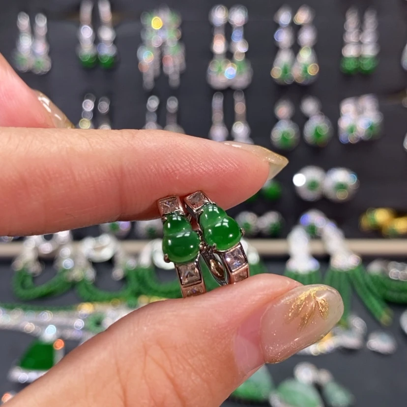 【闪购商品】翡翠耳饰银S925镀金镶嵌