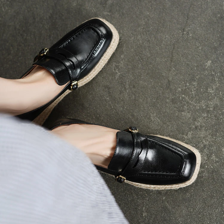 牛皮英伦风厚底粗跟方头小皮鞋女2025新款秋季配裙子乐福鞋子