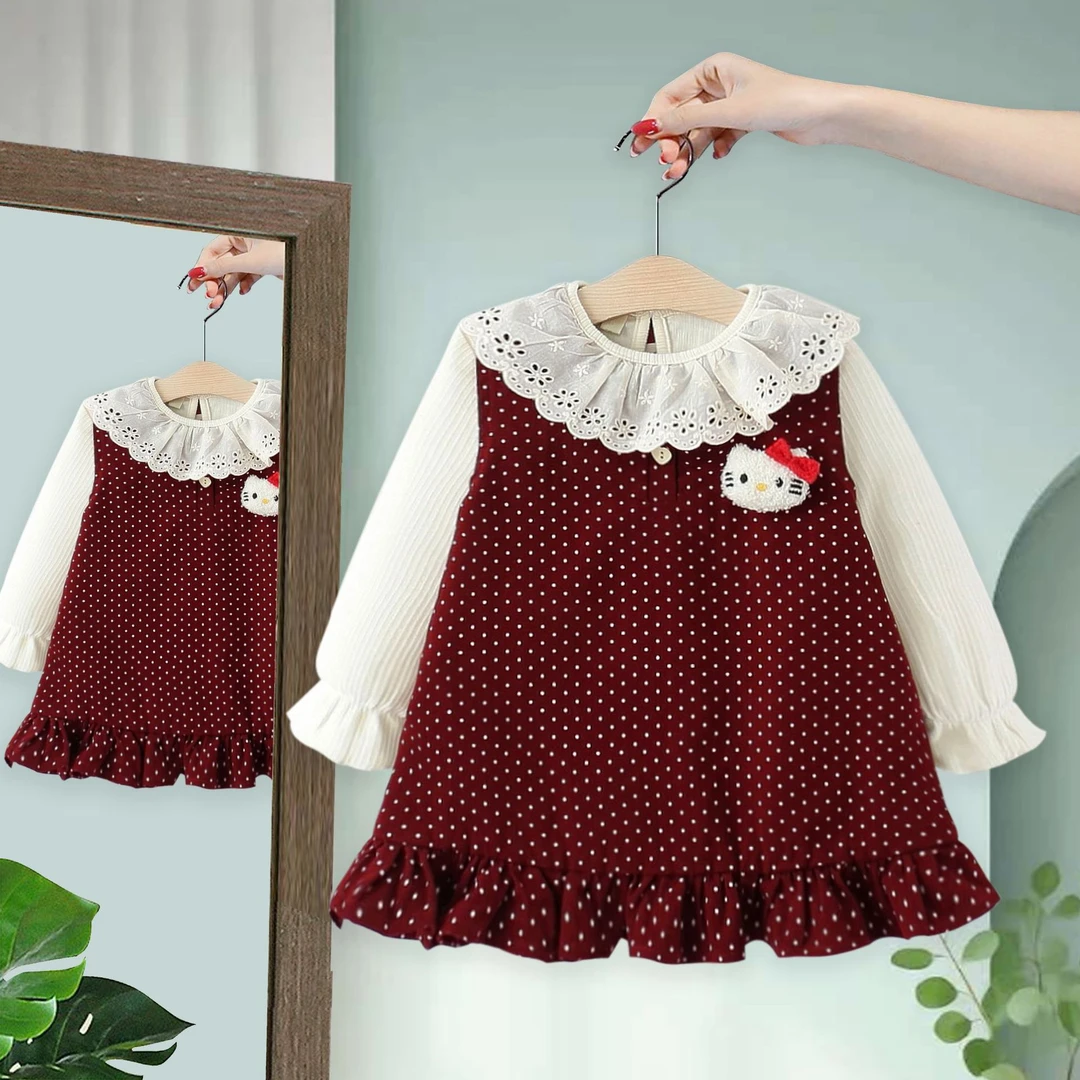 2025童装春秋新款女宝宝点点背心+T恤二件套女孩周岁宝宝服装