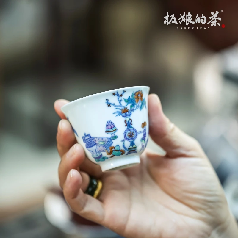 板娘的茶 景德镇手绘高温瓷斗彩清供单杯品茗杯功夫高端茶具50ml