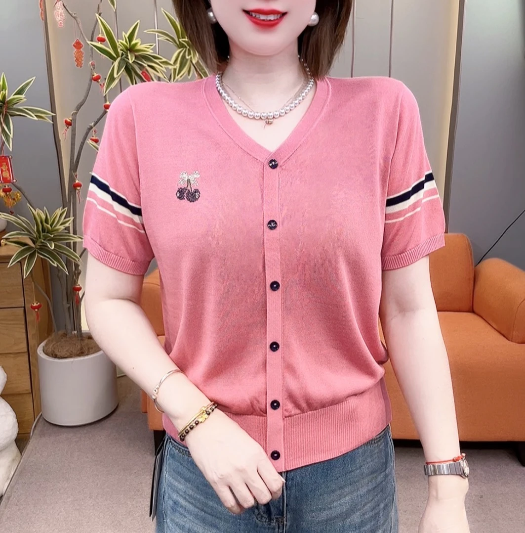 2025 高档时尚简约大气V领天丝半袖73200