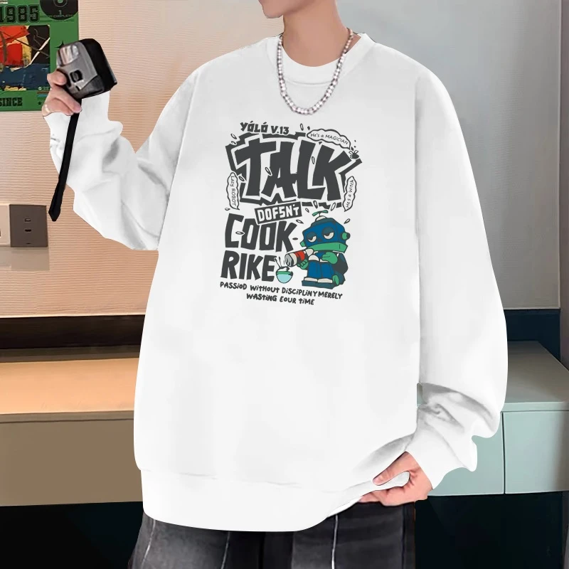 卡通圆领卫衣男装春秋潮流美式休闲宽松大码长袖上衣青少年打底衫