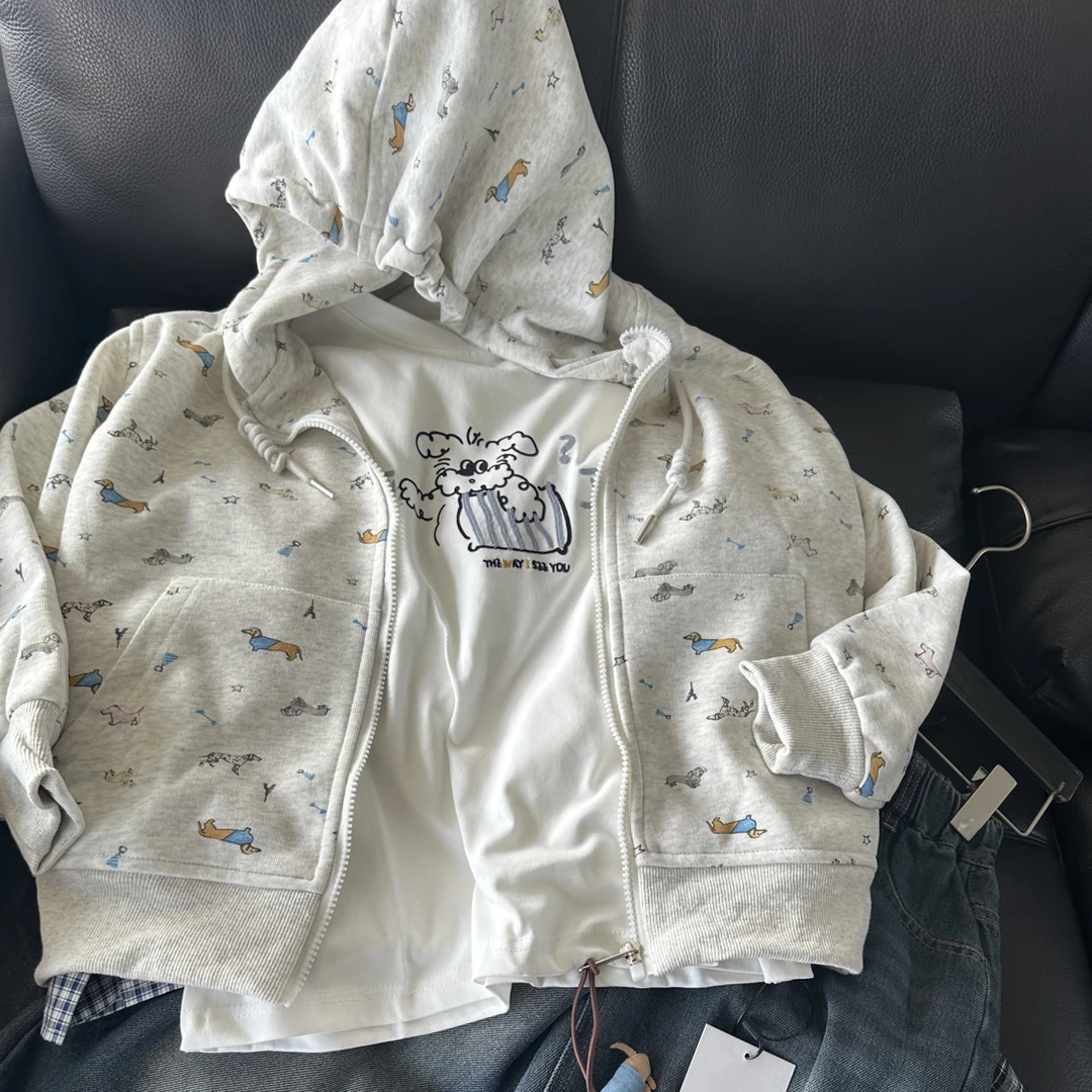 399-沫弛尔女大童秋季新品休闲风秋季普通外套牛仔宽松印花学生