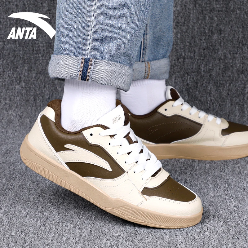 安踏路冲板鞋男鞋冬季2025新款皮面复古撞色平板鞋休闲运动鞋子男