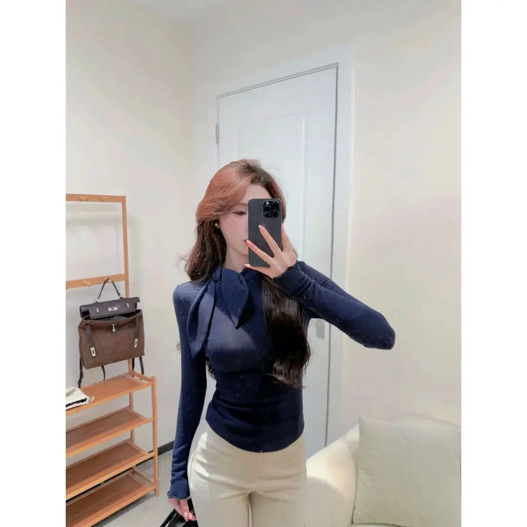 SZA【冬日暖阳】秋冬新款高级感修身显瘦内搭系带长袖打底衫XY-259