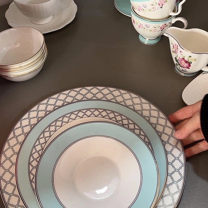 瓷片微瑕骨瓷三件套青绿