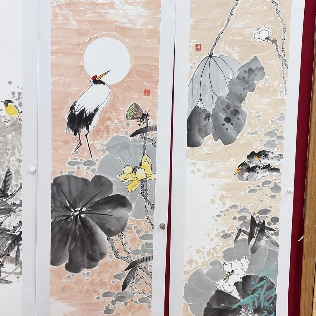 国画四尺对开两张手绘作品