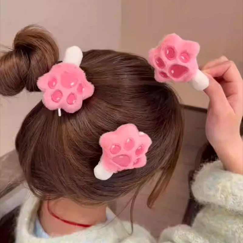 可爱卡通狐狸兔子爪爪毛绒发夹女甜美少女心刘海发卡边夹新款他