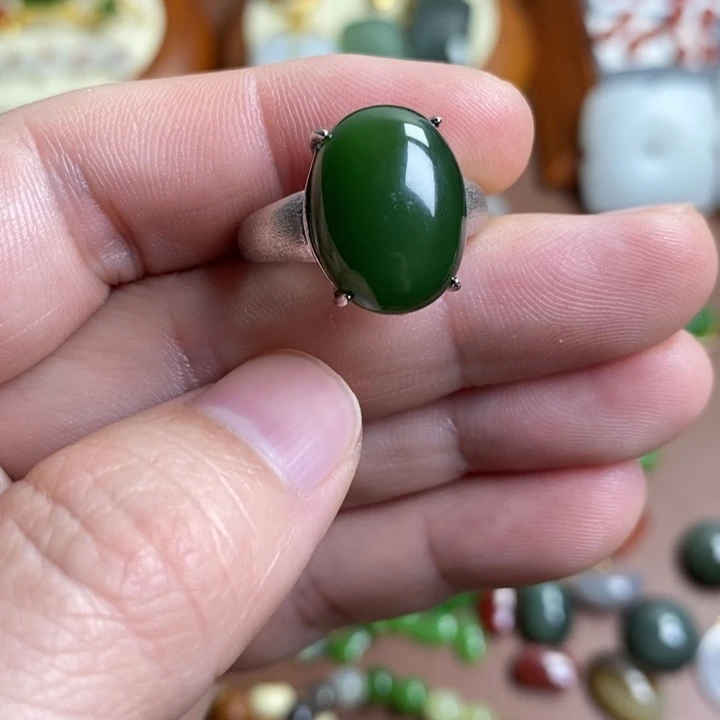 和田玉银S925镶嵌戒指