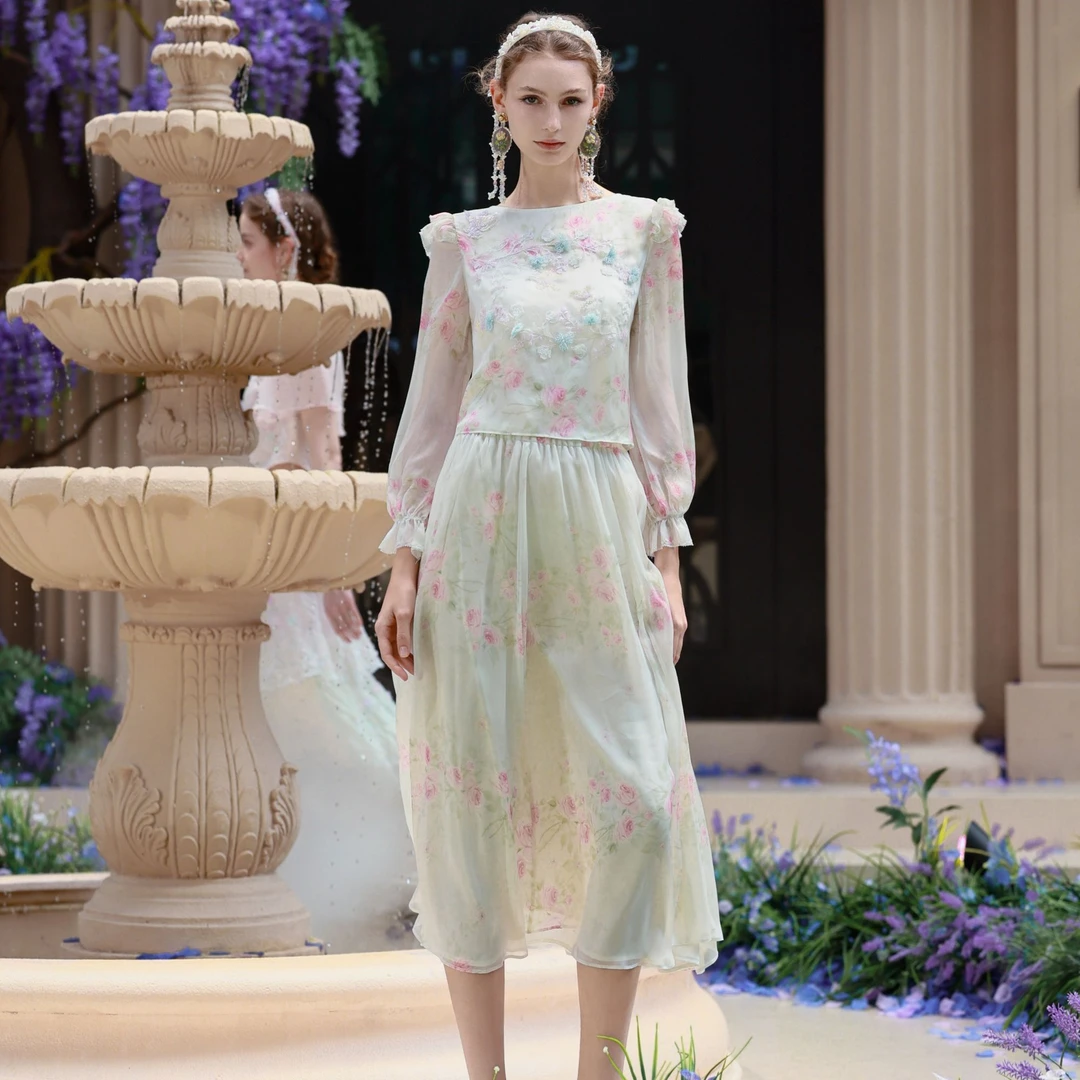 Marie Elie【晚风玫瑰】秀款钉珠上衣半裙EAF11D15602 EAF11P15602