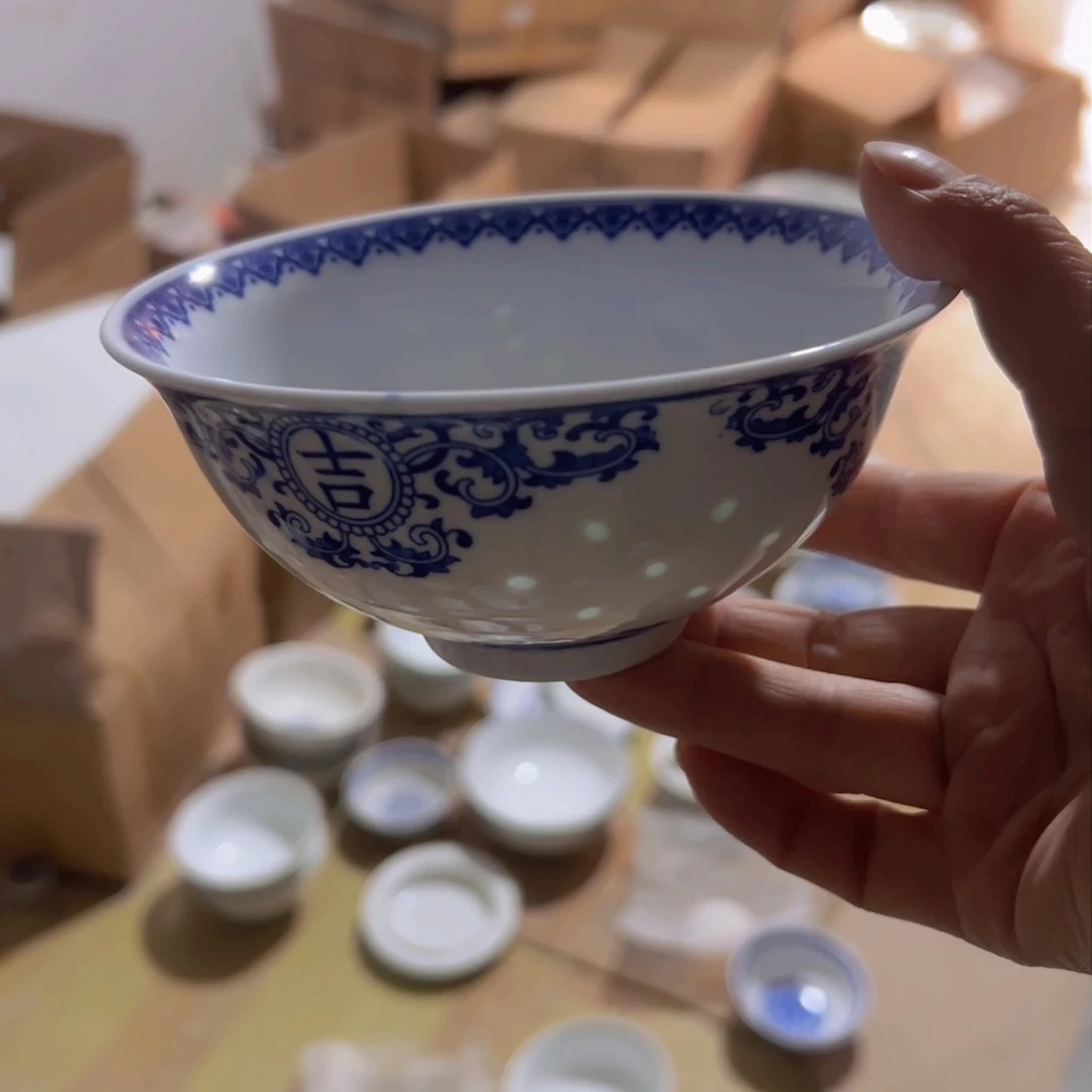 碗青花玲珑5寸吉祥如意饭碗