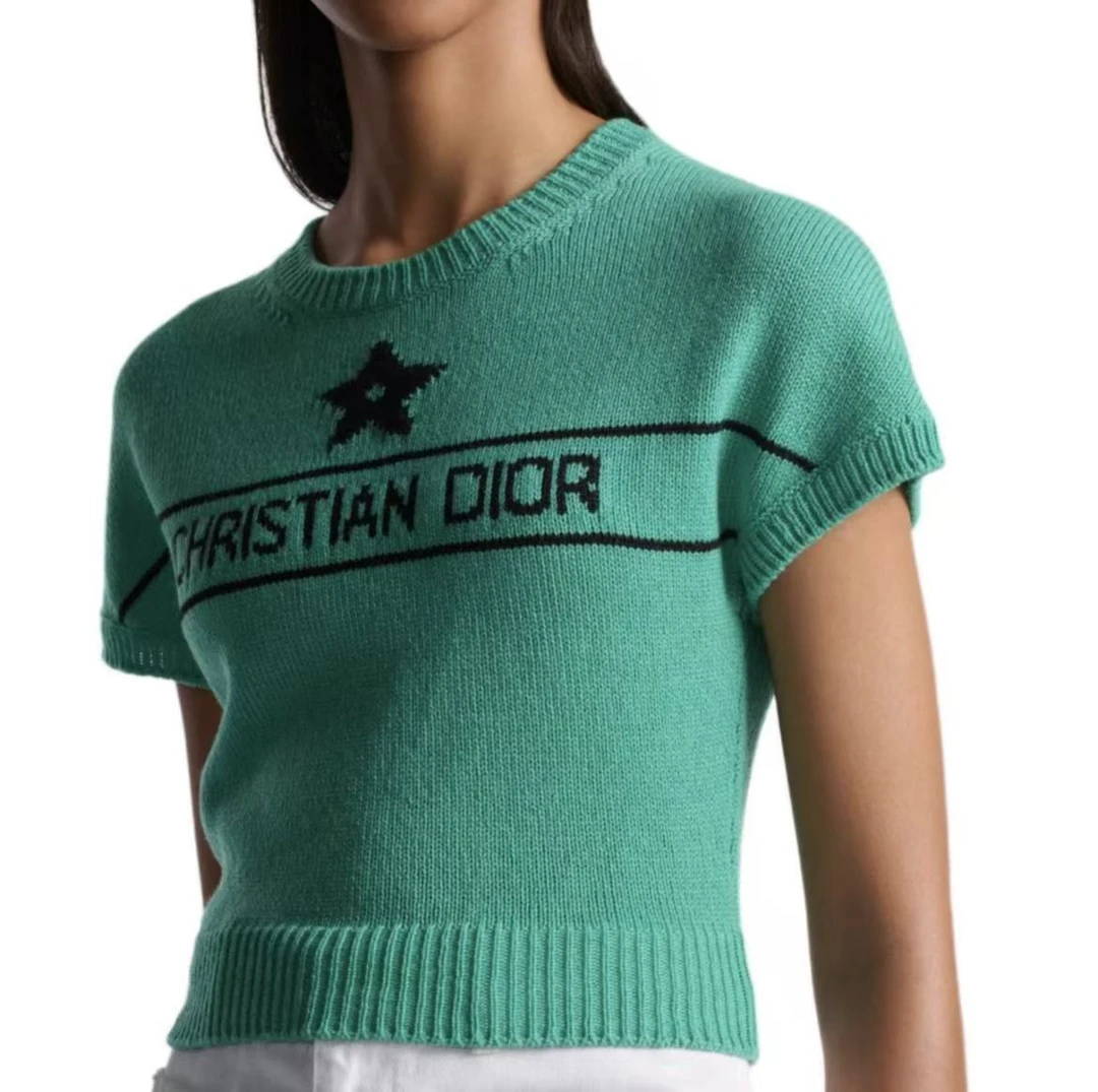 99新 DIOR/迪奥 蔚蓝/五角星字母提花针织短袖/40码/LZ0910H945