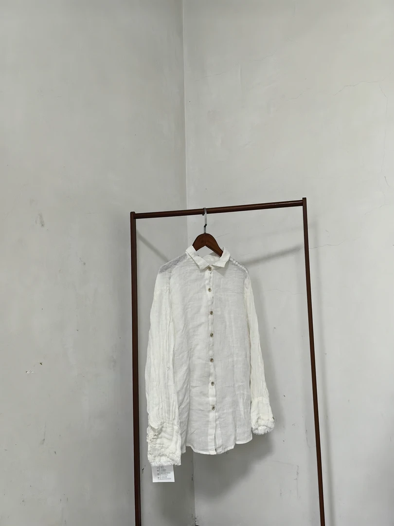 早春款亚麻稀疏麻文艺衬衫衣长60胸围122