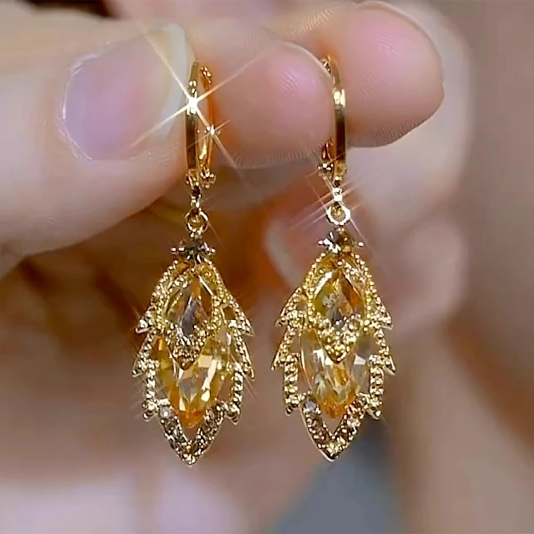 铜合金耳饰 潮款S925银针2024新款爆款紫色镶钻叶子耳环女轻奢小