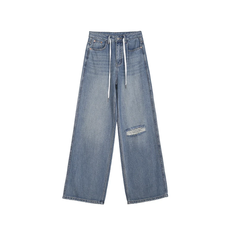 潮流破洞时尚轻松感直筒牛仔裤22263