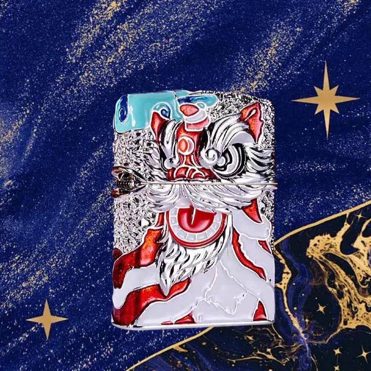 盔甲珐琅彩醒狮 银