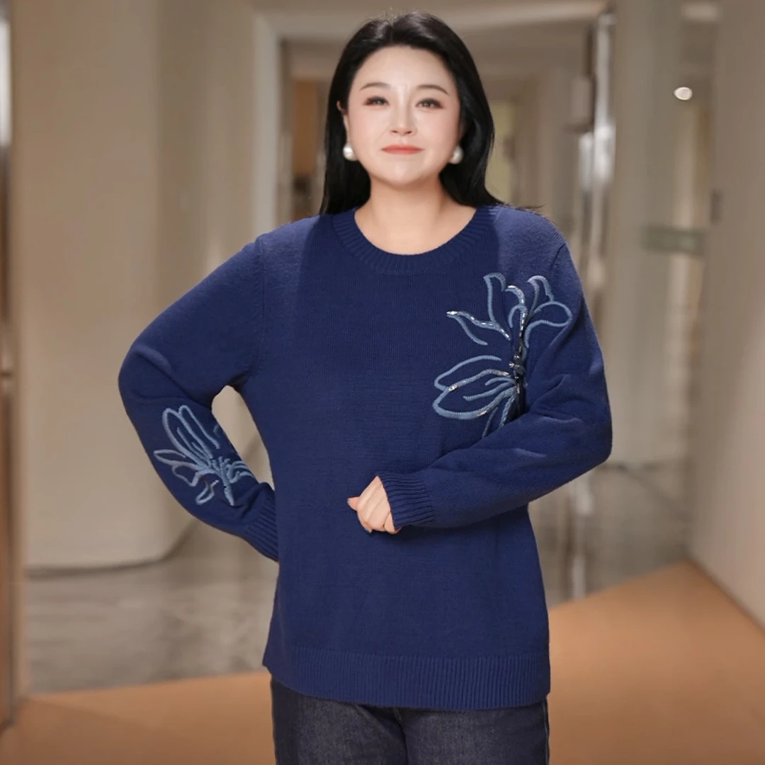 【36支仿兔绒纱】MsShe大码女装2025冬重工钉珠刺绣厚毛衣B2510032