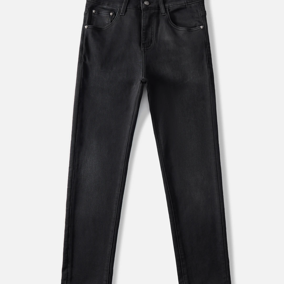 若晴商贸 2025早秋新款中腰洗水黑色男牛仔裤高端修身小直筒裤