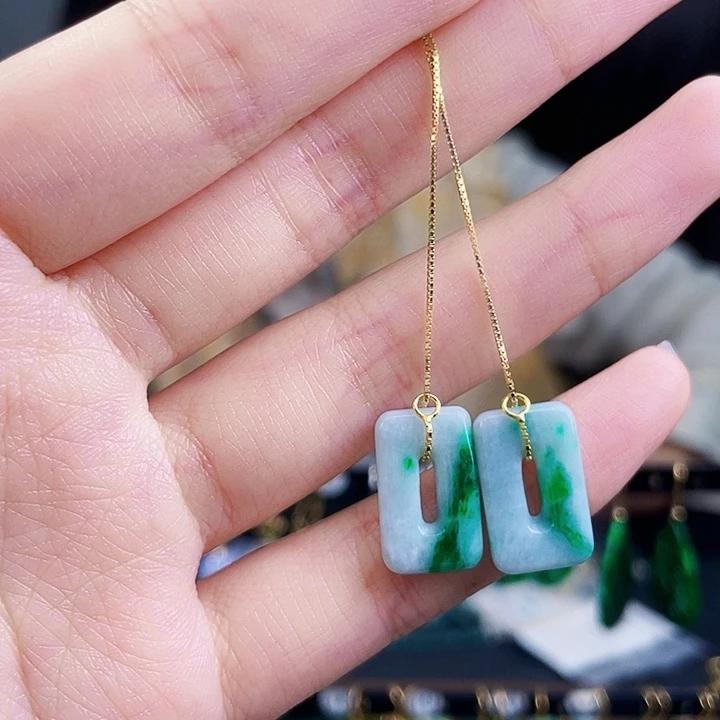 翡翠耳饰银S925镶嵌饰品