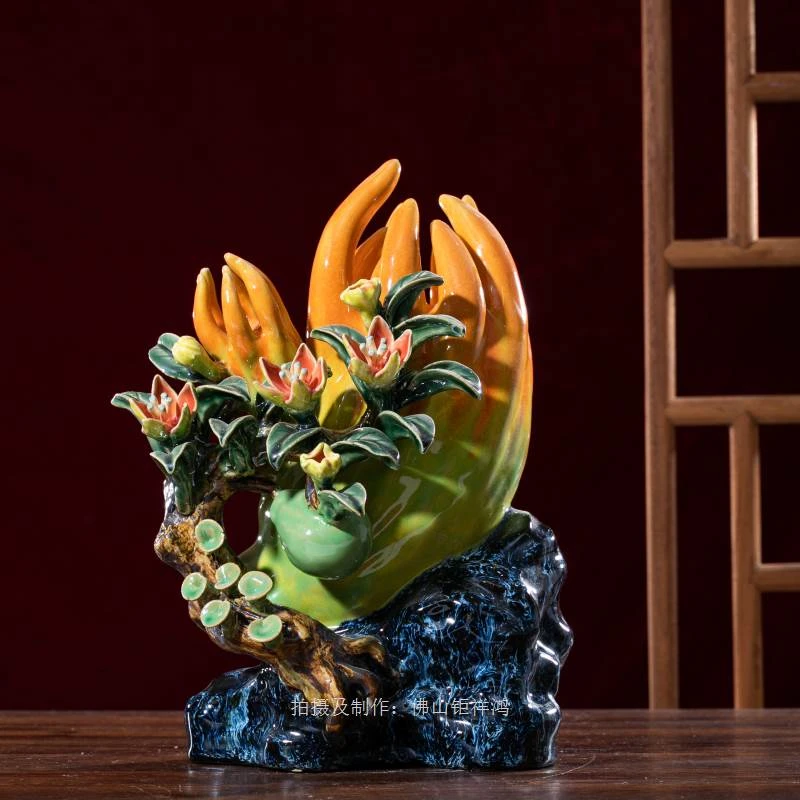 得心应手佛手佛山石湾公仔陶瓷摆件电视柜办公柜装饰玄关屏风客厅