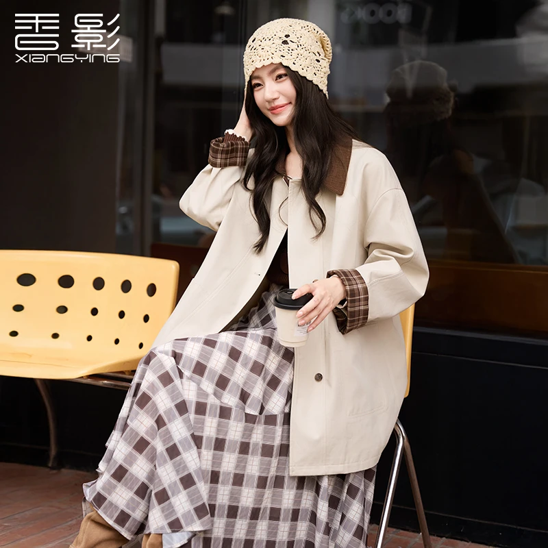 【丽公主专属】D85A408风衣 香影翻领风衣女中长款秋季新款莱赛尔撞