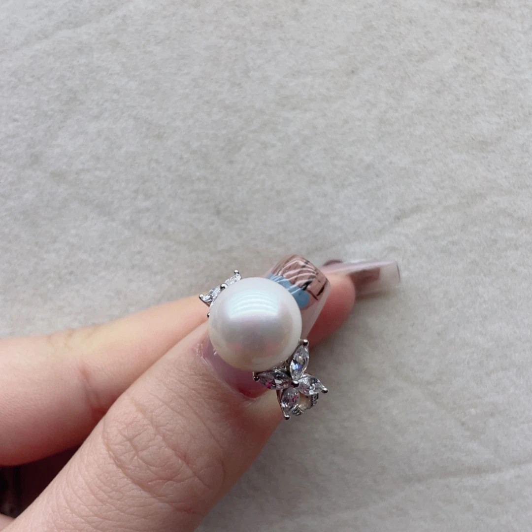 淡水珍珠戒指银S925镶嵌A35