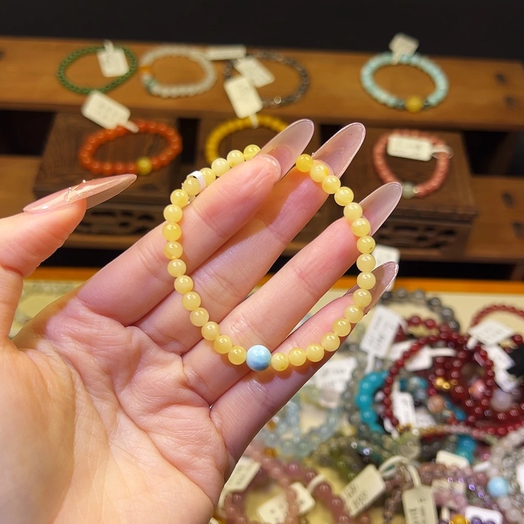 烟晶手链银S925镶嵌蜜蜡860