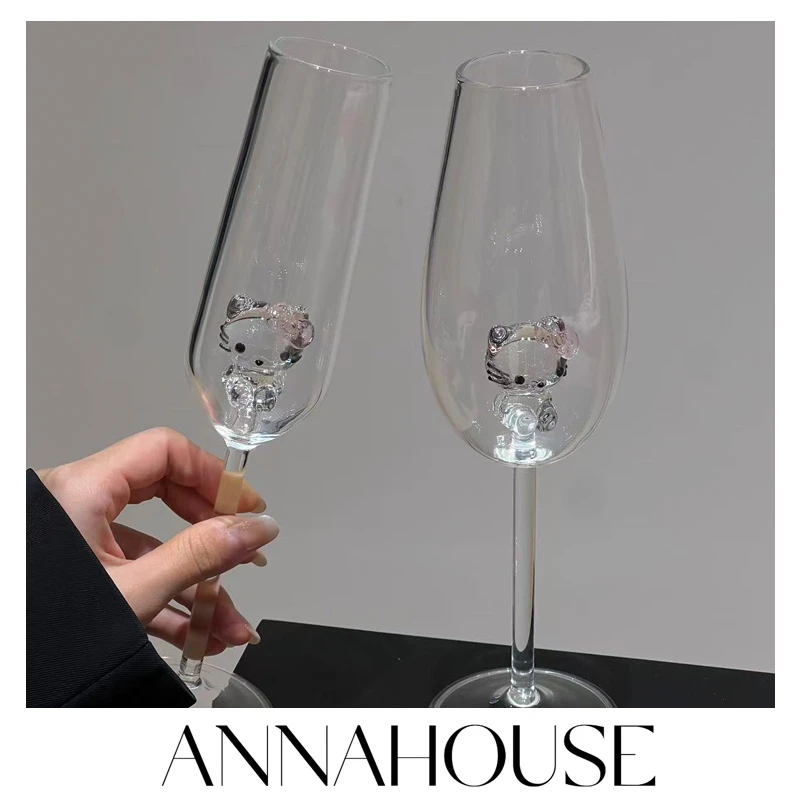 ANNAHOUSE立体kt猫高脚杯高颜值原创卡通香槟红酒杯礼盒酒杯HD