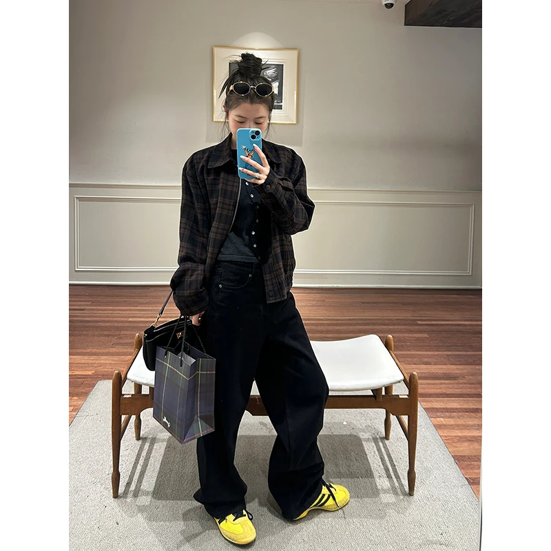 D YANGJUN【夹克外套】复古格纹夹克短款外套