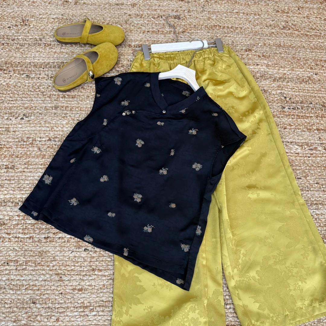 [‌墨羽]Q906宽松夏季新中式新款休闲短袖时尚斜襟经典百搭