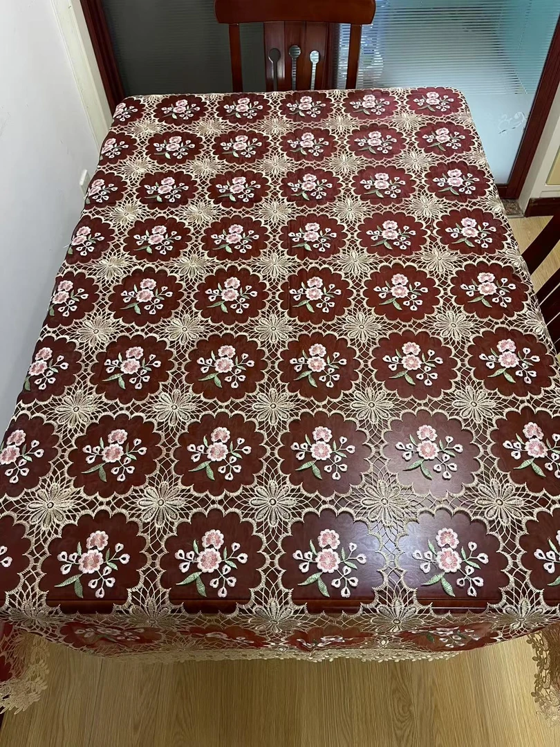 130*180cm欧根纱富运桃花系列满贡绣茶几餐桌布