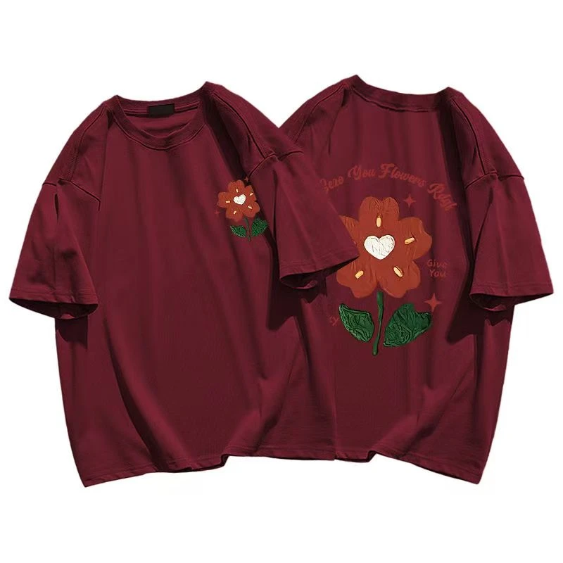 印花大字母小短袖宽松型四季通用短袖青少年T恤学生宽松半袖上衣