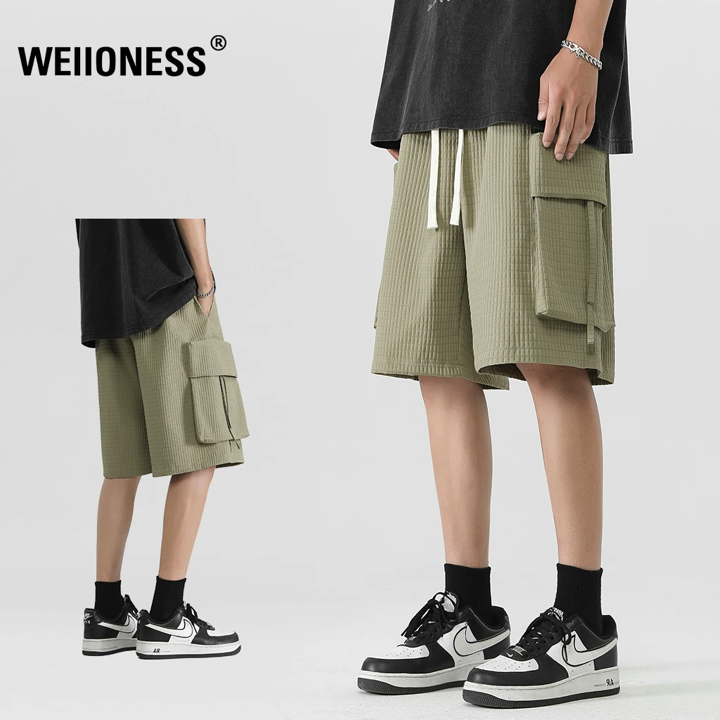 WEIIONESS泡泡格工装短裤男夏季冰丝薄款运动五分裤轻奢痞帅男装