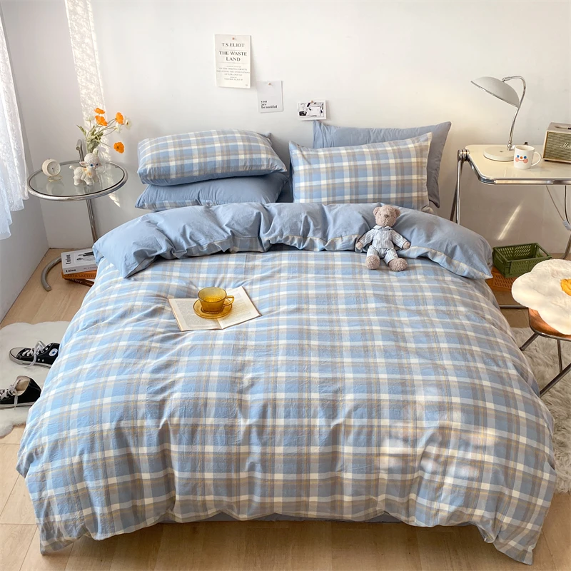 A类全棉色织水洗棉四件套家用床品床单棉被罩简约学生宿舍三件套