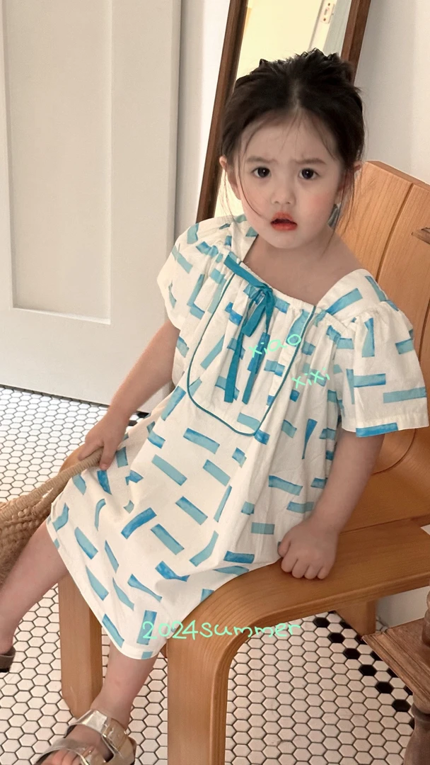 2433几何图行棉布连衣裙女童夏季
