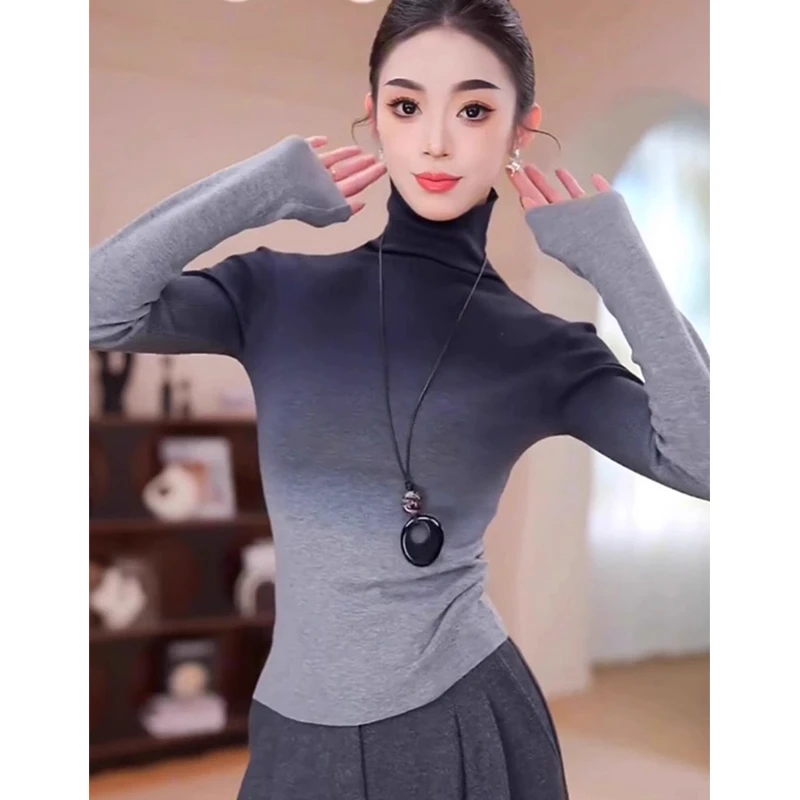 德绒打底衫女秋冬款内搭长袖简约百搭修身显瘦高领T恤新款2025年