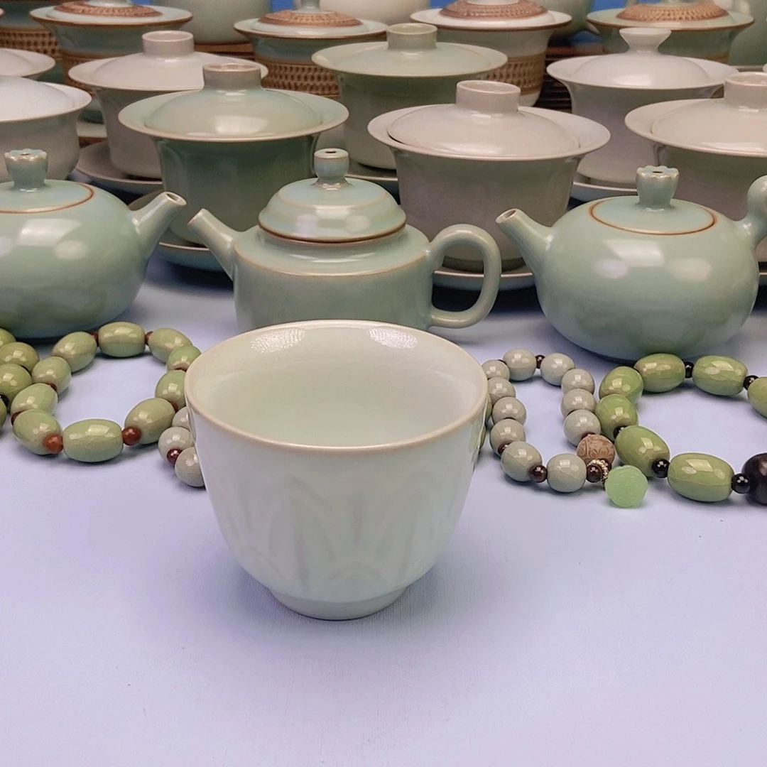 杯月白莲花高足杯原矿原釉原产地