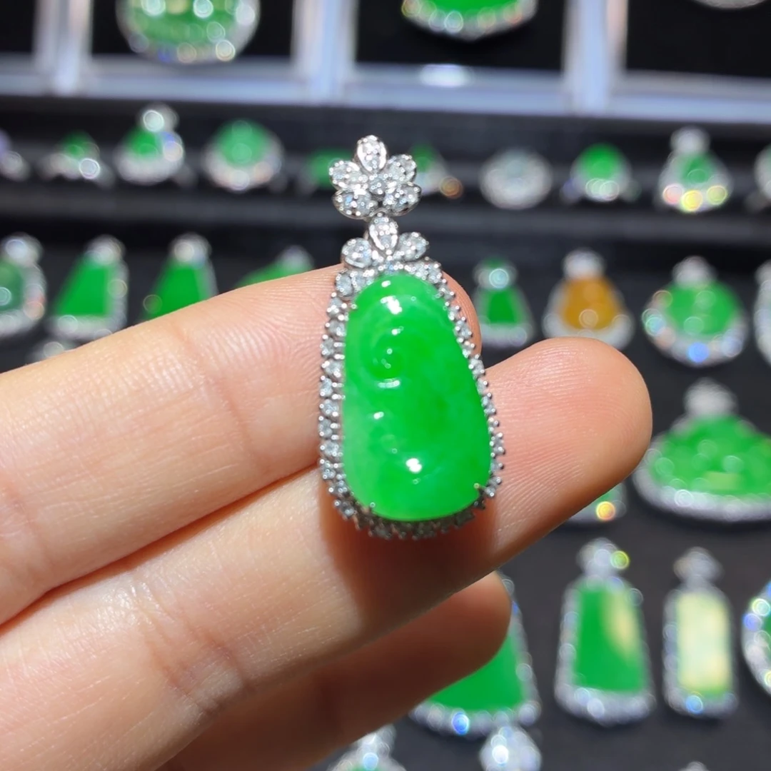 翡翠18K金镶嵌吊坠(不含链)翡翠